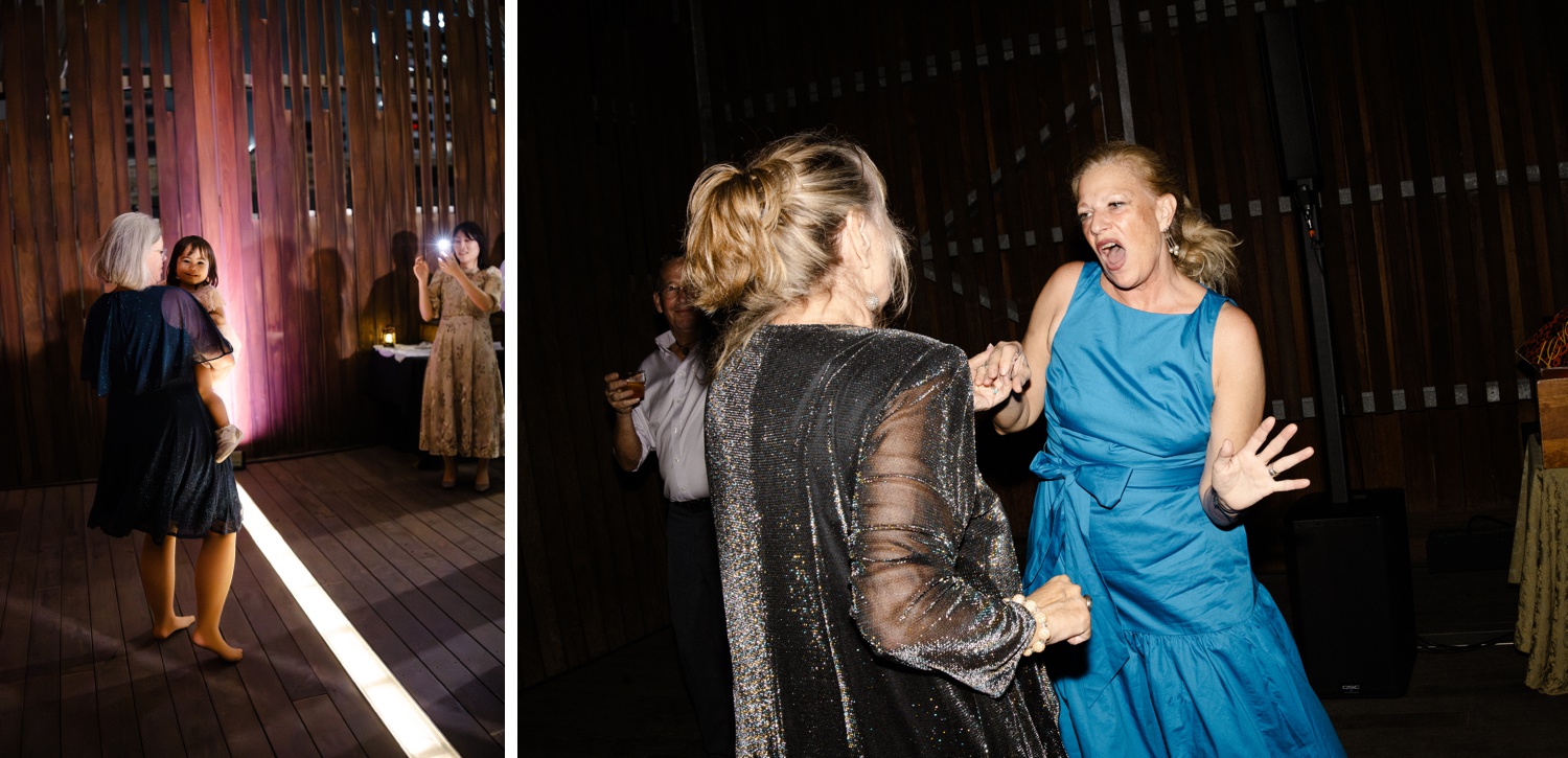 Wedding guests dancing on the rooftop of the Jones Center, Austin, TX