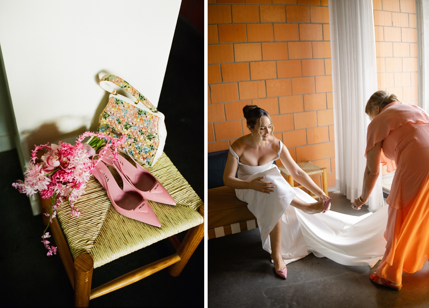 Bride getting ready for her wedding at the Carpenter Hotel