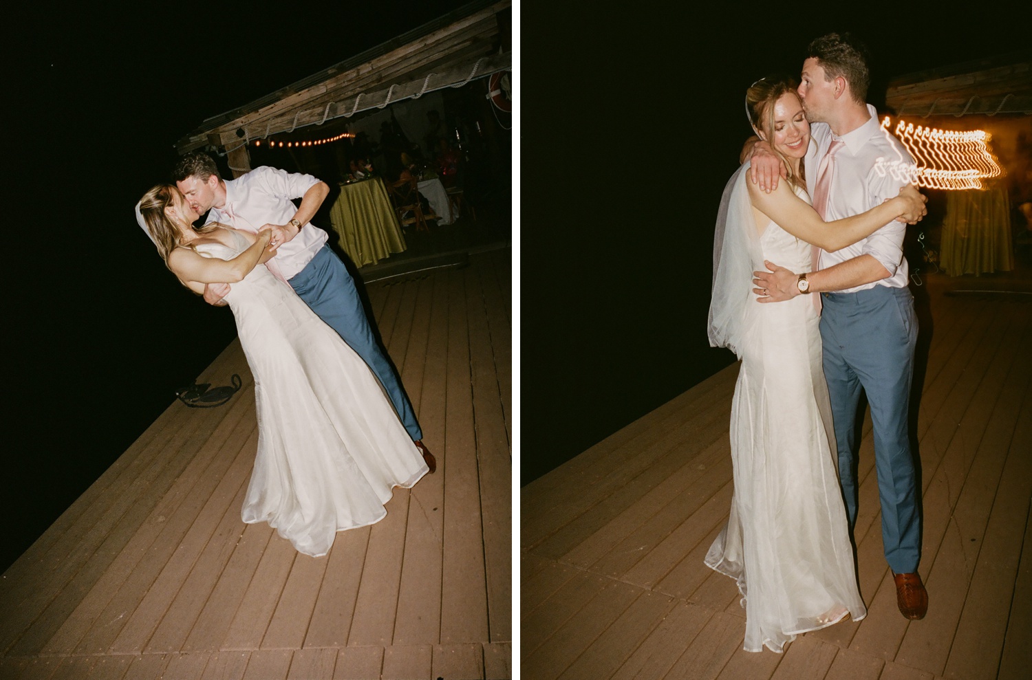 Bride and groom dancing on the dock at Lake Austin Spa Resort