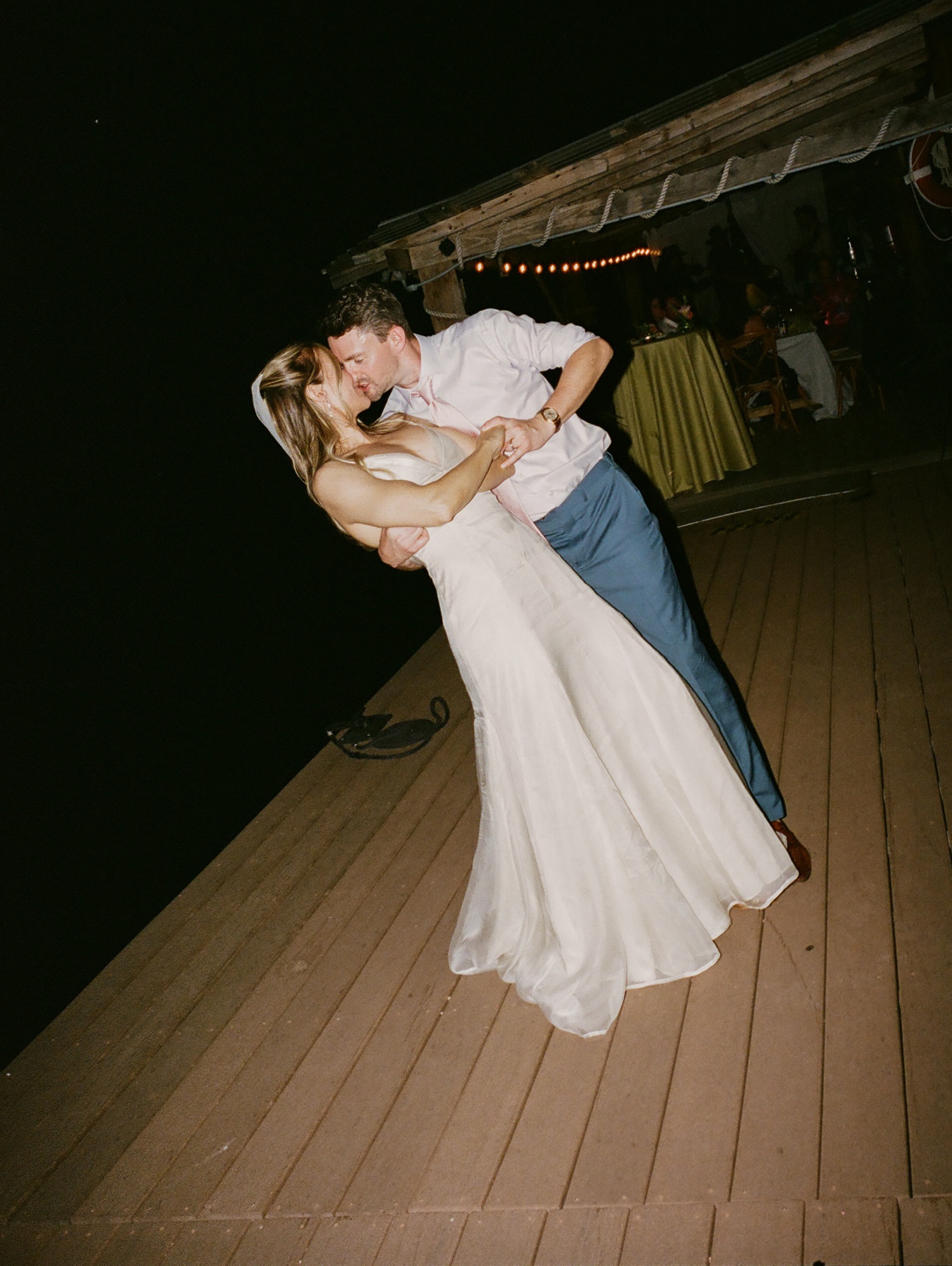Bride and groom dancing on the dock at Lake Austin Spa Resort